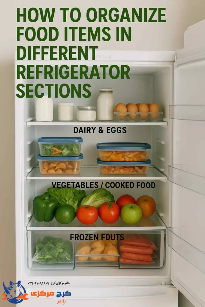 چیدمان مواد غذایی در طبقات یخچال