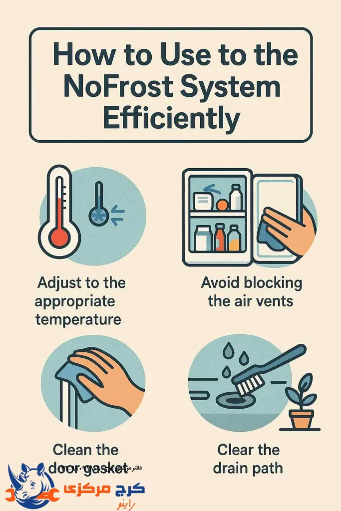 آموزش استفاده بهینه از سیستم نوفراست برای کاهش مصرف برق و افزایش عمر یخچال