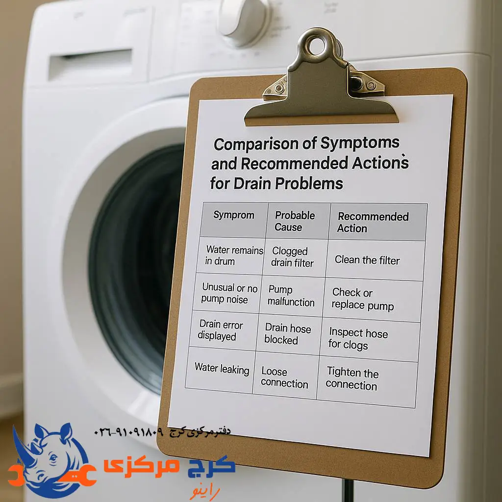 جدول مقایسه نشانهها و اقدامات پیشنهادی برای تخلیه آب