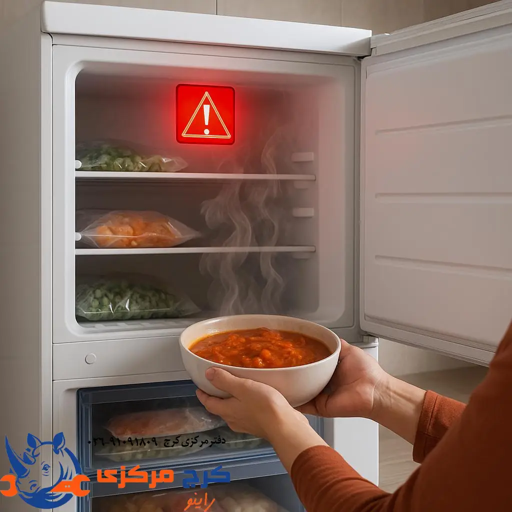  قرار دادن غذای گرم داخل فریزر و بالا رفتن دمای دستگاه