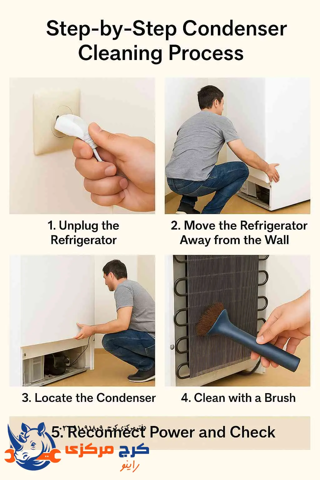 آموزش مرحلهبهمرحله تمیز کردن کندانسور یخچال
