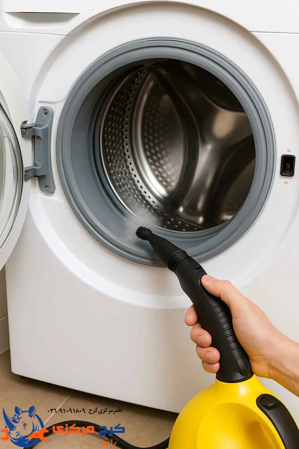 تمیز کردن لاستیک ماشین لباسشویی با بخارشوی خانگی