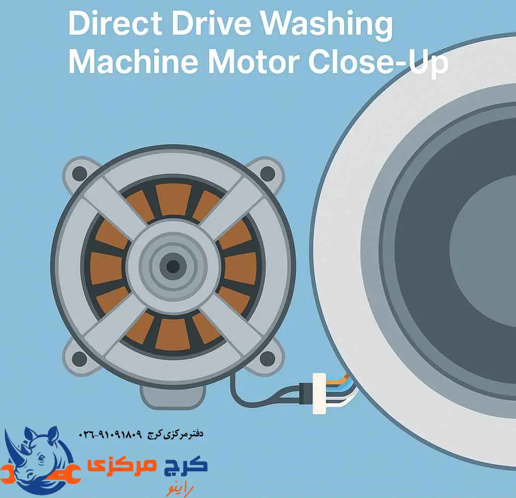 نمای نزدیک موتور دایرکت درایو در ماشین لباسشویی