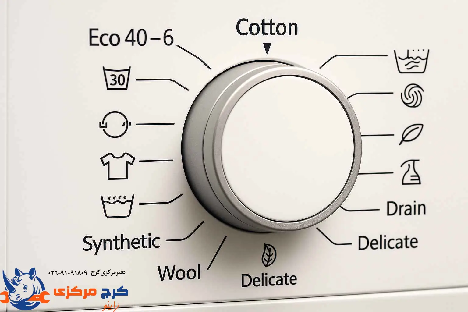 کلید انتخاب برنامههای مختلف ماشین لباسشویی همراه با علامتها