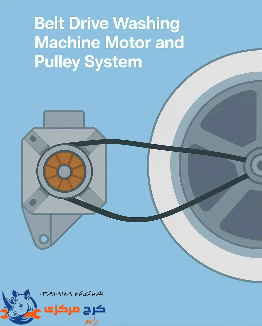 موتور تسمهای ماشین لباسشویی همراه با پولی و تسمه
